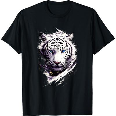 White Tiger Face Blue Eyes Black Wildlife Animal T-Shirt