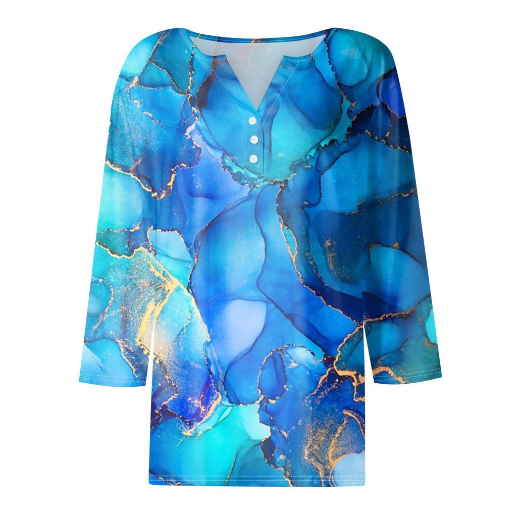 Women Summer Cotton Linen Tshirt Tops Loose Fit Blouse 3/4 Sleeve Vintage Crewneck Plus Size Clothes