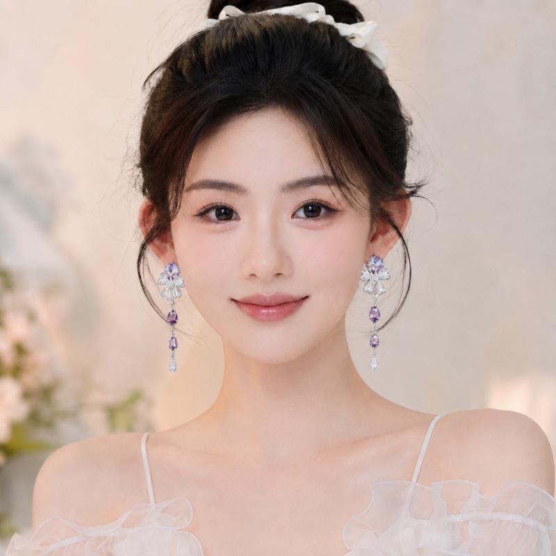 Crystal Butterfly Tassel Earrings: Silver Needle, Zirconia-Inlaid, Long Style for Women’s High-End Summer Fashion