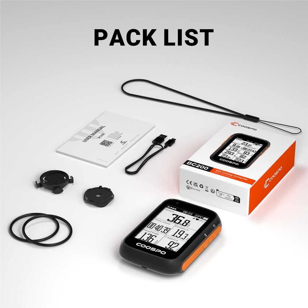COOSPO BC200 Kabelloser Fahrradcomputer GPS Fahrrad-Tachometer Fahrrad-Kilometerzähler 2,6 Zoll Bluetooth 5.0 ANT+ APP-Synchronisation Steigung Höhe