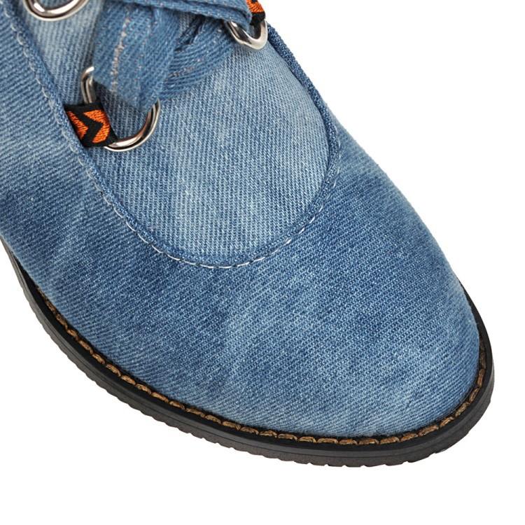 Winter Korean Version of Fashion Round Head Thick Heel Cross Strap Denim Women's Boots 34-48