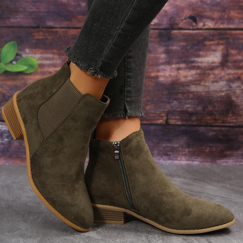 Spring new large size women's shoes pointed suede elastic band thick heel casual single shoes women