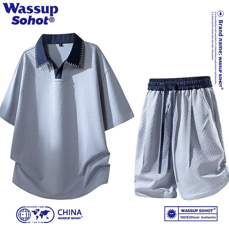 

Wassup Sohot Men s Polo Short-Sleeve Seersucker Shorts Set 2XL