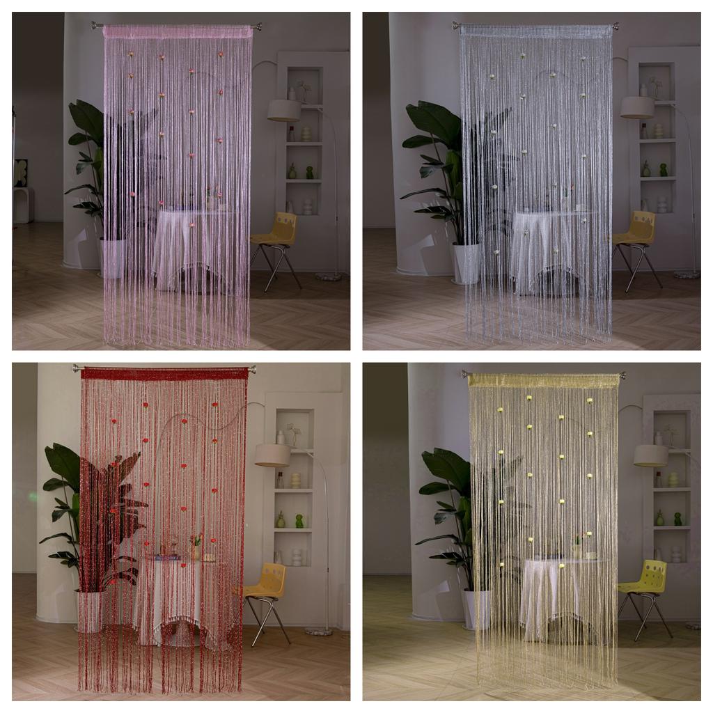 Rose Flower Silver Thread Tassel Curtain, 1x2m Door Drape Room Divider Living Room Bedroom, Home Decor Privacy Screen Hanging Partition