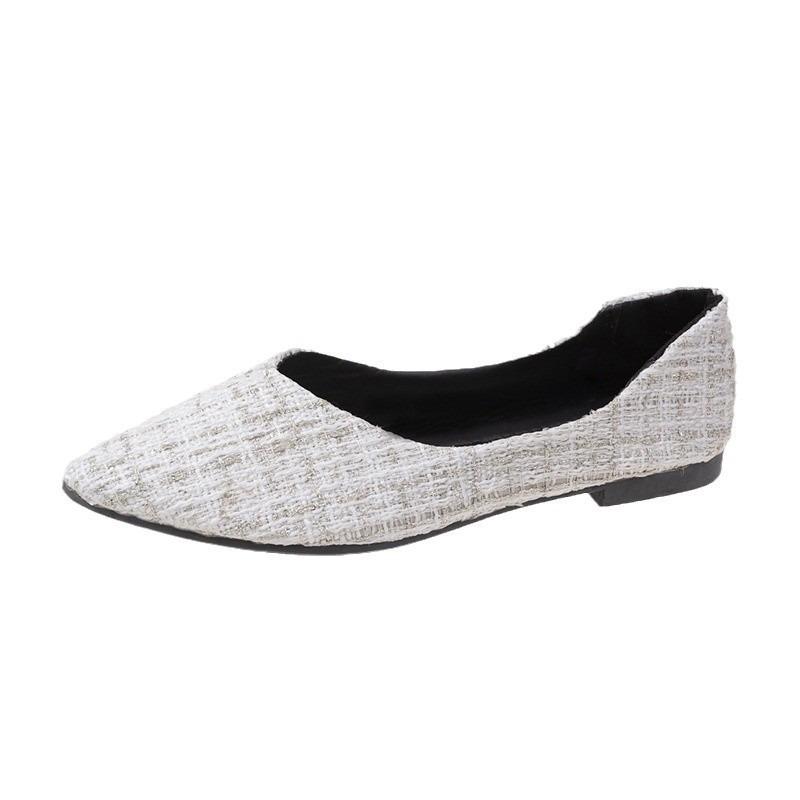 Outer size large size single shoes spring and summer new pointed fashion plaid shallow mouth flat bottom Doudou women's shoes