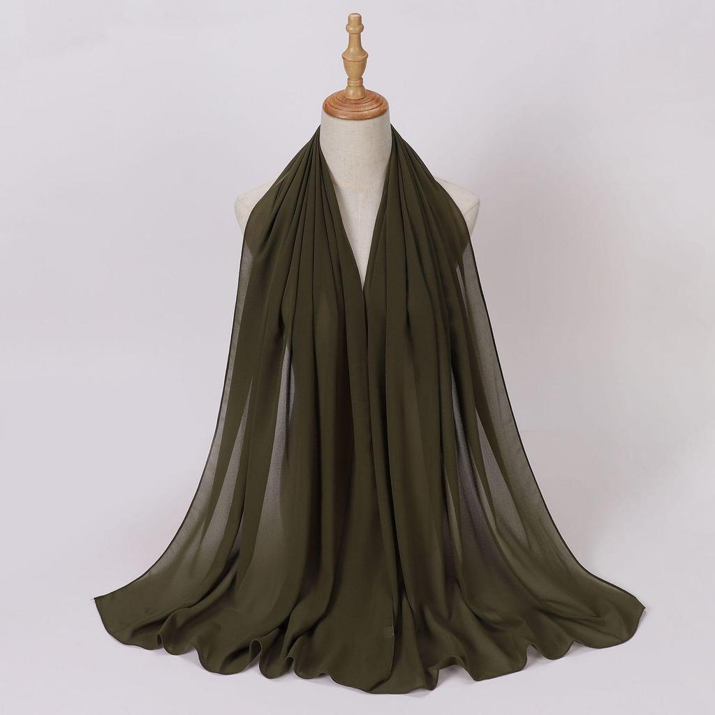 Ethnic Pearl Chiffon Hijab Scarf - Single Color, Long Style for Middle East & Africa
