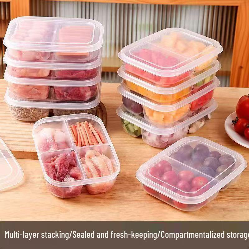 Four-Compartment Fresh-Keeping Meal Storage Box for Kitchen: No Flavor Transfer for Vegetables & Frozen Meat