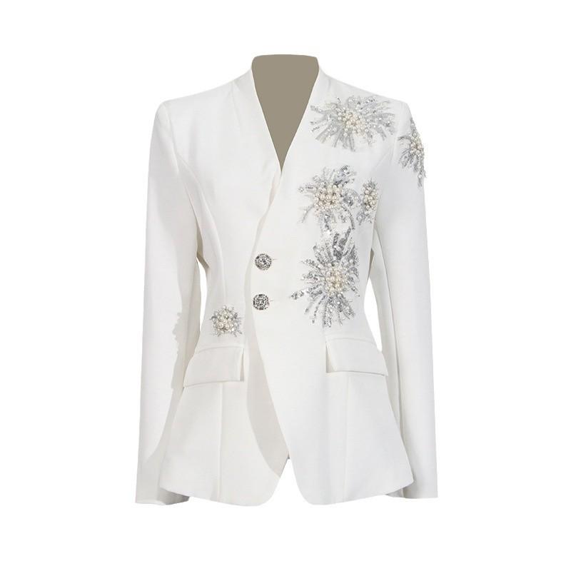 Frühjahr 2025 V-Ausschnitt Anzugjacke mit Rautendetails für Damen