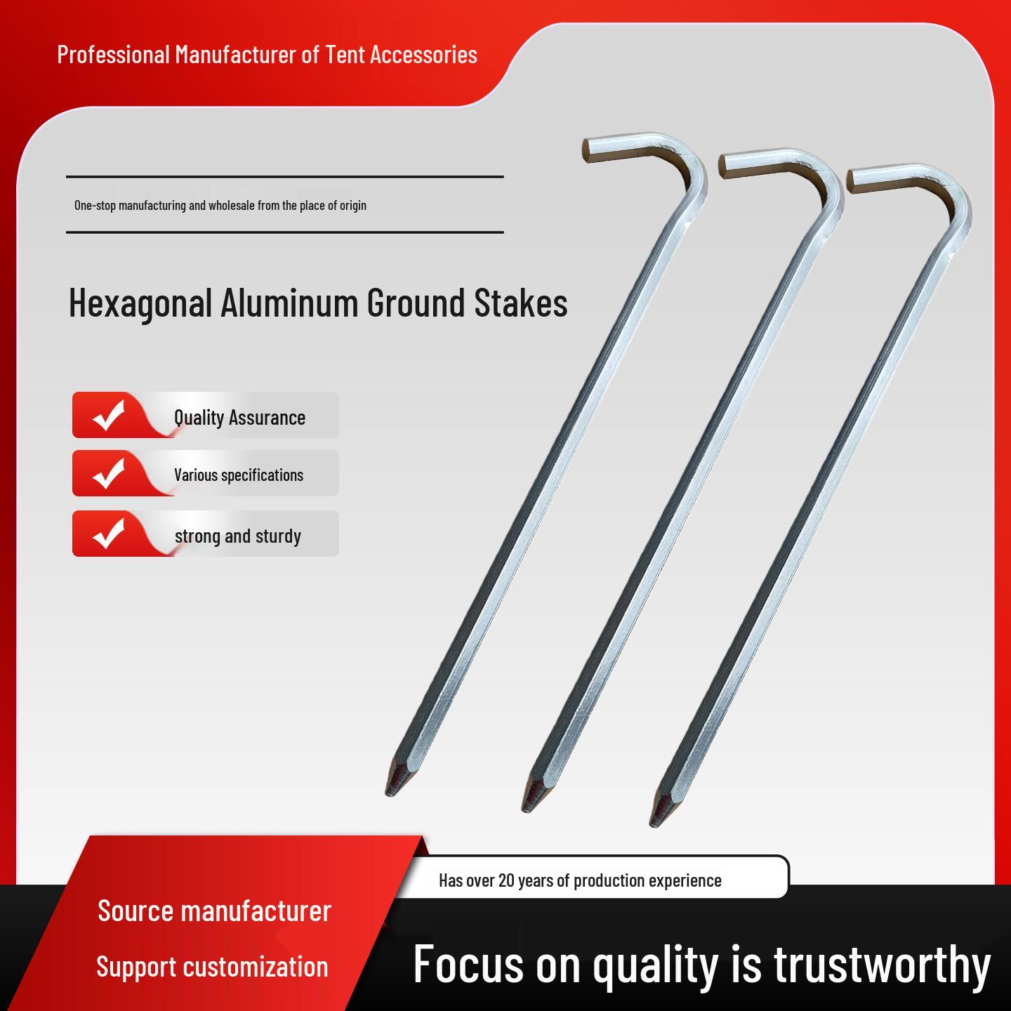 Outdoor High-Strength Aluminum Alloy Tent Stakes, 18cm Ground Hexagonal & 7-Shaped Camping Stakes 6.6x180mm