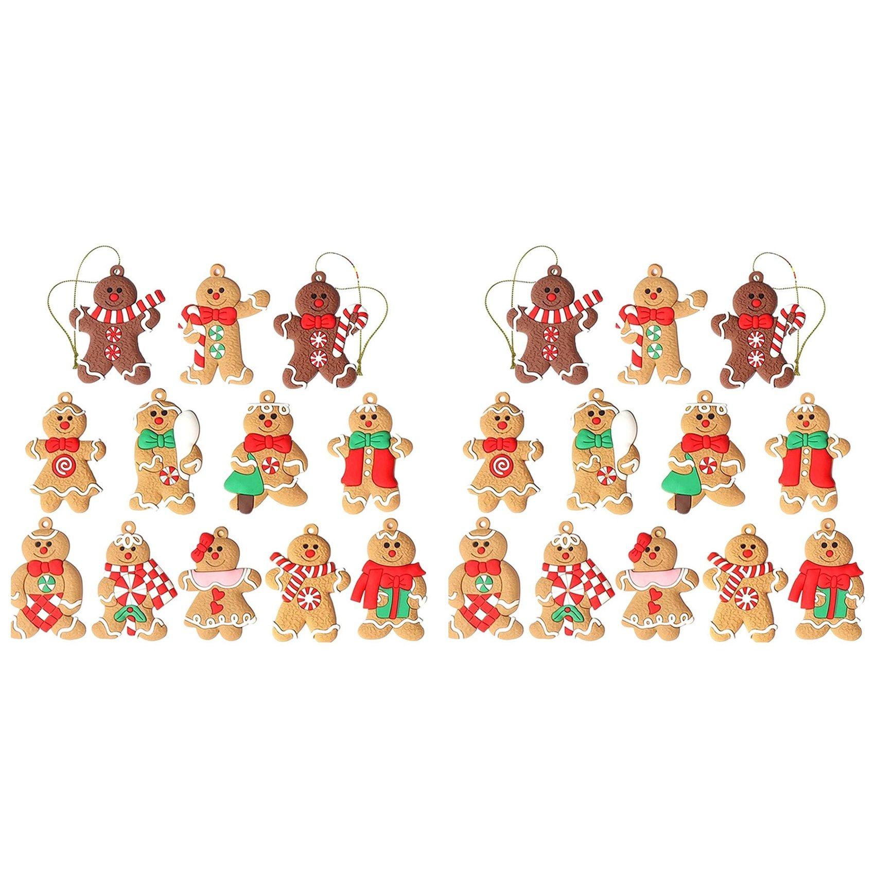 

24Pcs Ornaments For Christmas Assorted Plastic Gingerbread Figurines Ornaments For Christmas Tree Hanging Decorations