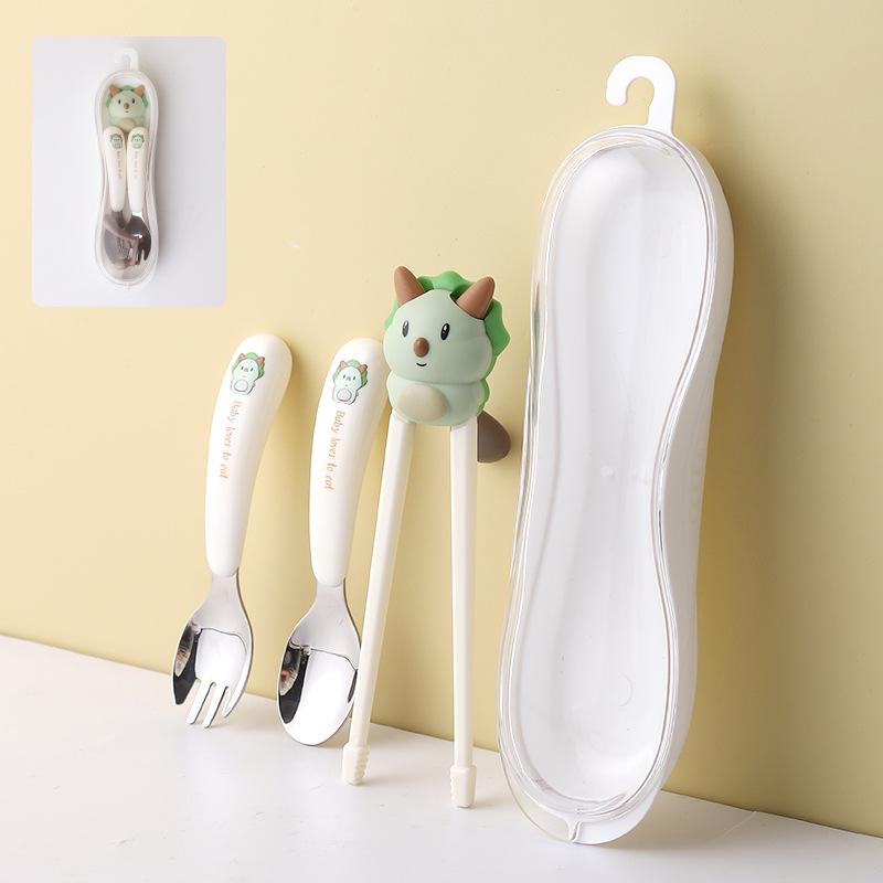 Children's Cartoon Training Chopsticks & Infant Spoon Set - Portable Tableware for Learning and Feeding.