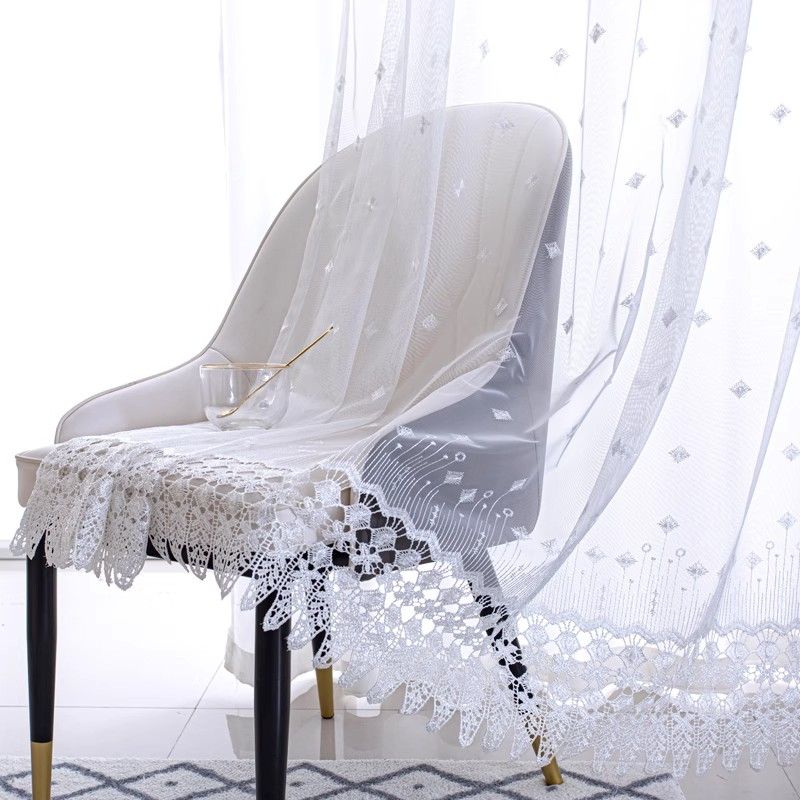 Nordischer Stickerei-Gaze-Vorhang, weißes Garn, transparentes Balkongarn, Wohnzimmer, Schlafzimmer, Erkerfenster, Stickerei, Fenstergitter