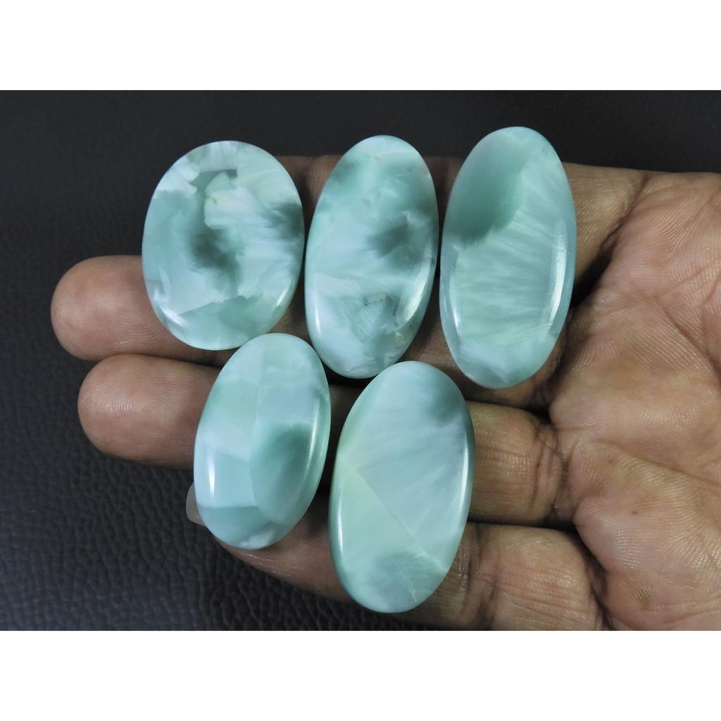 202Cts. Natural Green Hemimorphite Oval Cabochon Loose Gemstone 05 Pcs Lot C-1590