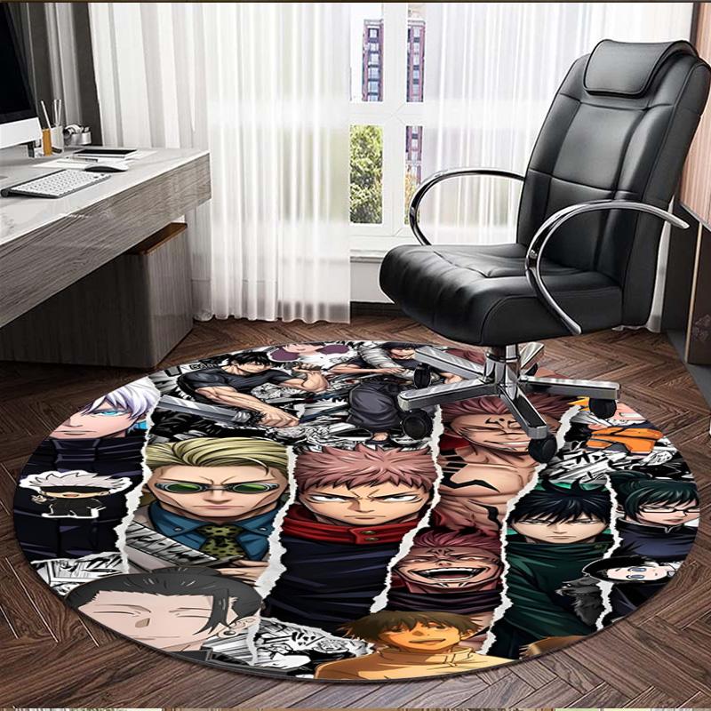 Jujutsu Kaisen Print Round Rug, Washable Floor Carpet, For Entryway Dorm Laundry Room Office Study, Home Decor Birthday Christmas Gift