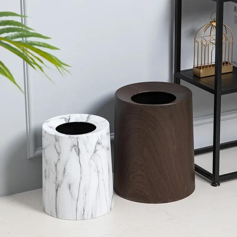 Hidden Trash Can Without Lid Cone Wastebasket Nordic Style Bedroom Toilet Bathroom Wood Grain Garbage Storage Box Home Supplies