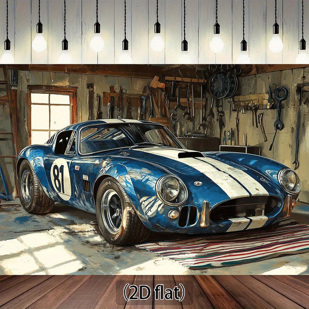 2D plane, 1 piece of 2D plane retro garage racing theme background, suitable for photography, events and parties