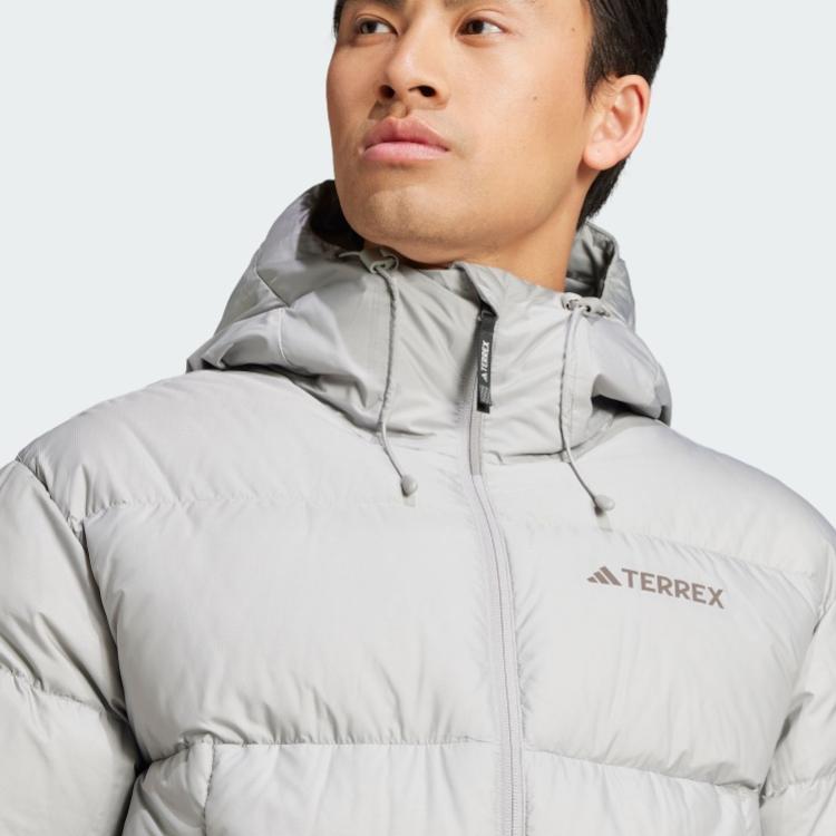 Adidas AW24 Travel Outdoor Series Solid Color Zipper Hooded Long Sleeve Down Jacket Men Outerwear Solid-Gray IX7926
