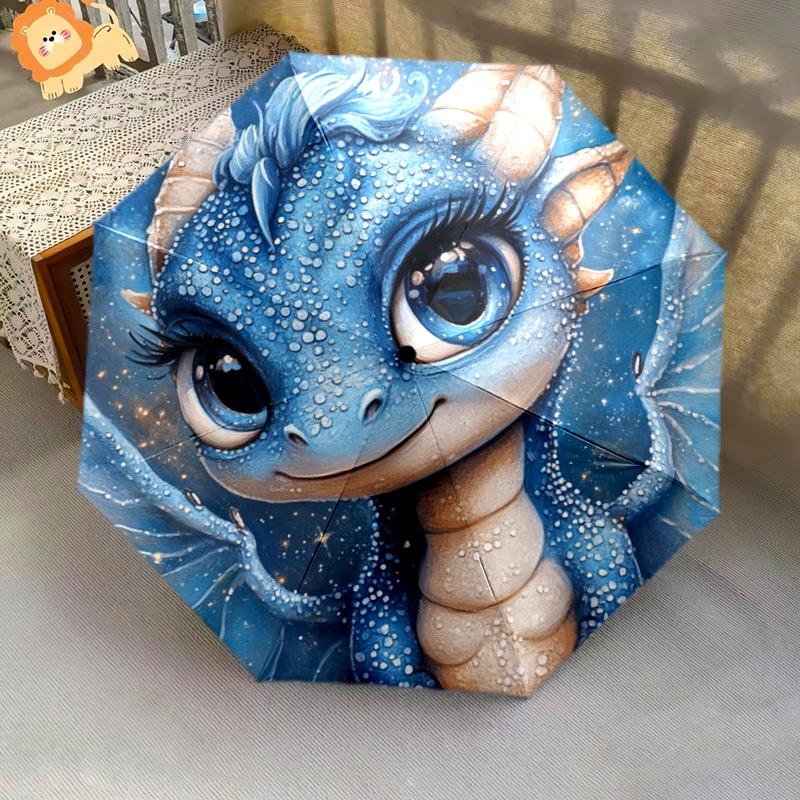 1 Stück Automatischer Faltregenschirm - Blaues Drachenmuster, Tragbares & Faltbares Design mit 8 Speichen, Weihnachts-Geburtstagsgeschenke