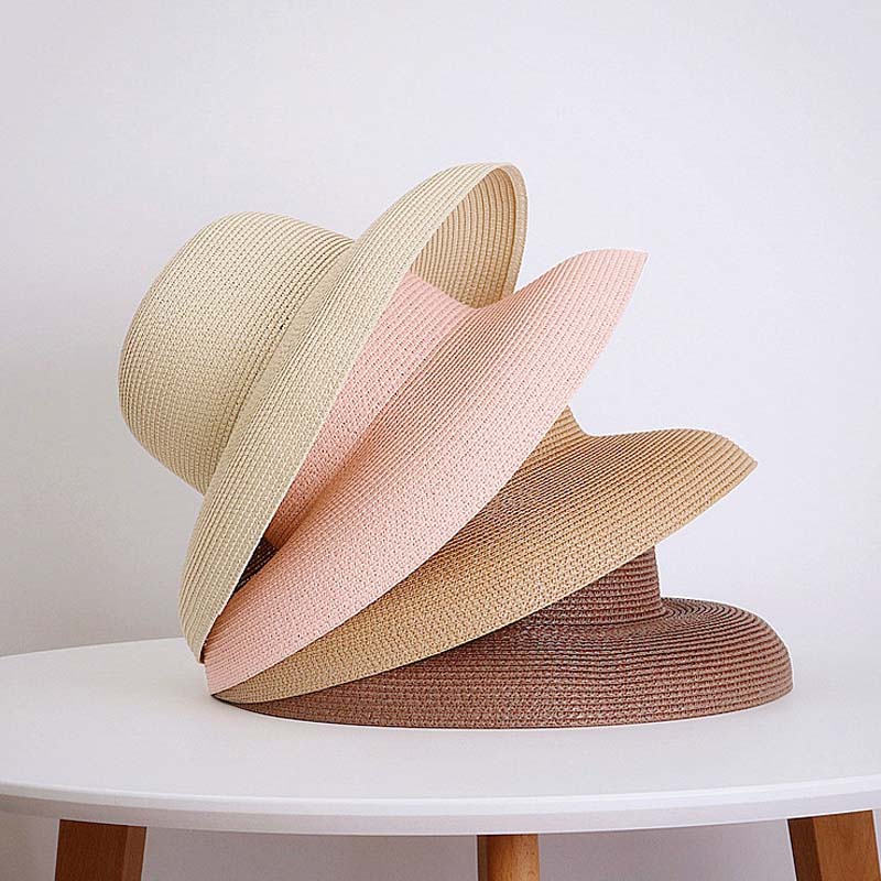 2023 New Natural Grass Women Summer Eaves French Hepburn Wind Foldable Fashion Sun Hat Beach Sunscreen Sunshade Basin Bucket Hat