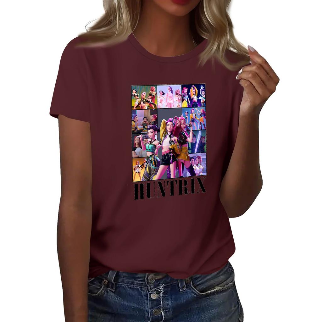 Women's  Group 2D Printed Round Neck Short Sleeve Top