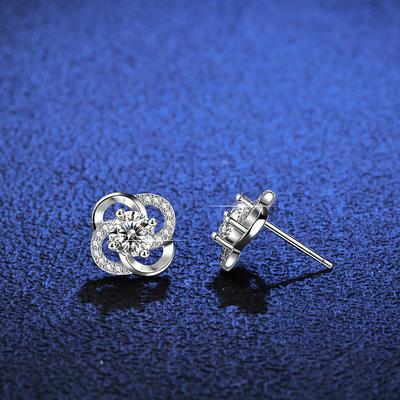 Fashion Real Moissanite Four Leaf Clover Stud Earrings 0 .5ct D Color Vvs1 Pure 925 Sterling Silver For Women Wedding Fine Jewelry