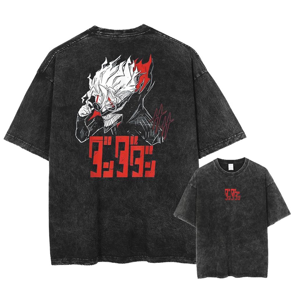 Anime Dandadan Okarun Ken Takakura Print Washed Tshirt Men Manga Vintage T-shirts Oversized Cotton T Shirt Harajuku Male Tops