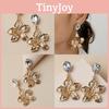 Gold Metallic Flower Earrings With Decorative Stones For Fashion Celebration And