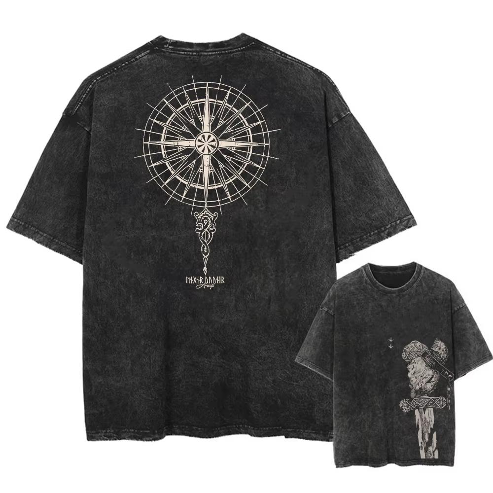 Vintage Men's T-shirt Japanese Anime Graphic Print Harajuku Streetwear Washed Short Sleeve T-Shirt Men Tops