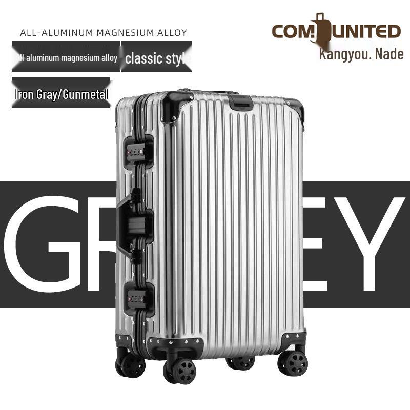 Aluminum-Magnesium Alloy Suitcase with Aluminum Frame, Universal Wheels, Combination Lock - 24" Carry-On for Students & Men's Business Travel.