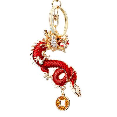 Women Men Bag Accessories Creative Gift Keychain Cartoon Rhinestone Chinese Zodiac Dragon Pendant