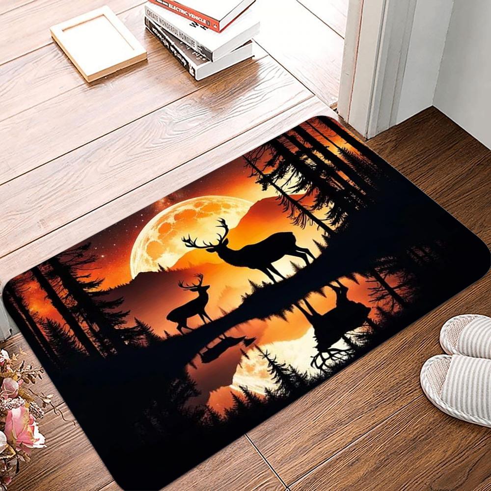 Deer and Sunset Pattern Non-Slip Waterproof Doormat Easy Clean Entrance Floor Mat Home Decor Durable So Fashion and Beautiful