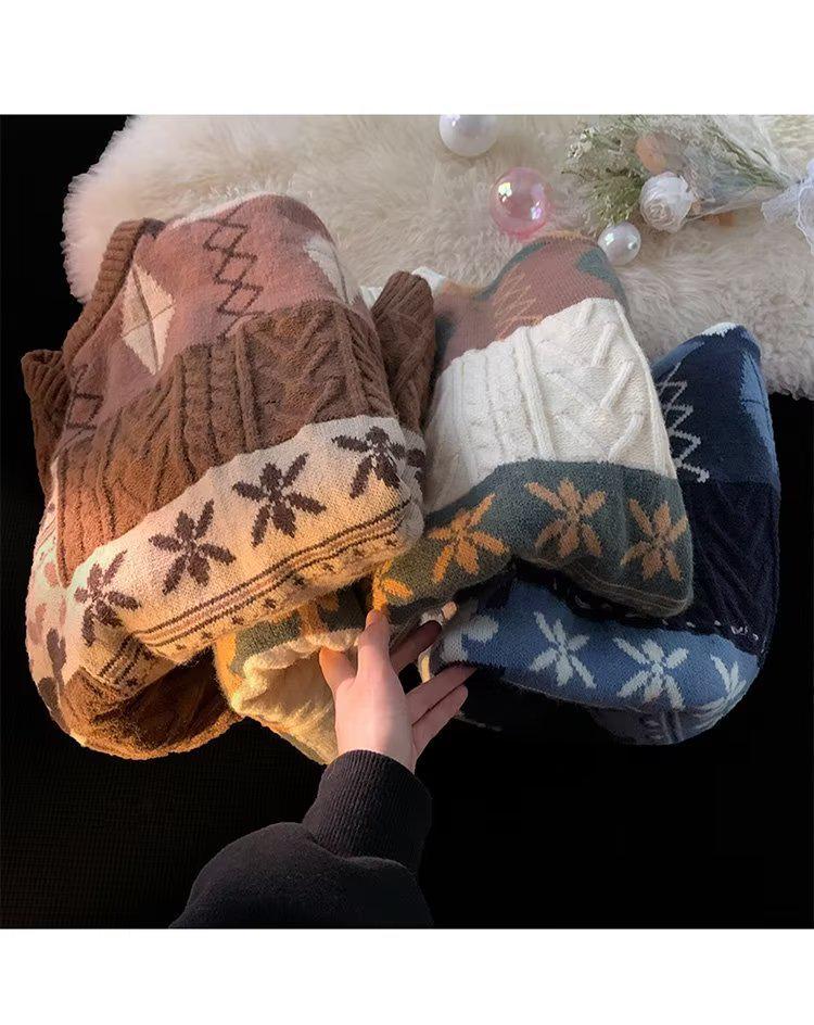 Pánský japonský retro zimní svetr - Trendy volný pulovr s kulatým výstřihem