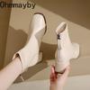 Autumn Winter Women Thick Heel Ankle Fashion Metal Square Toe Street Party Short Botas Mujer for Adult Women