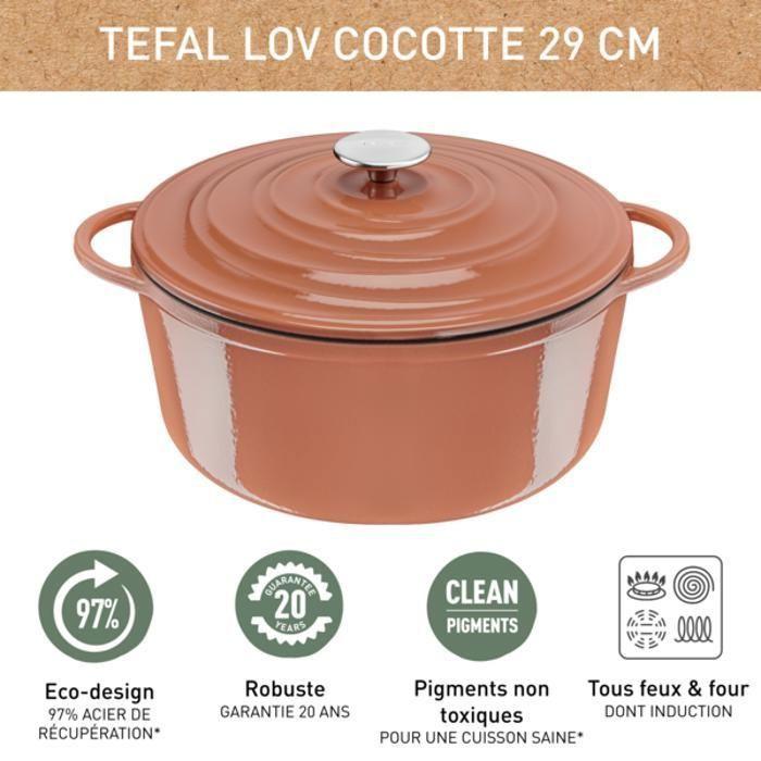 Tefal cocotte en fonte terracotta 29 cm, induction + four, robuste, eco-design, ebook de recettes saines inclus, lov e2600504
