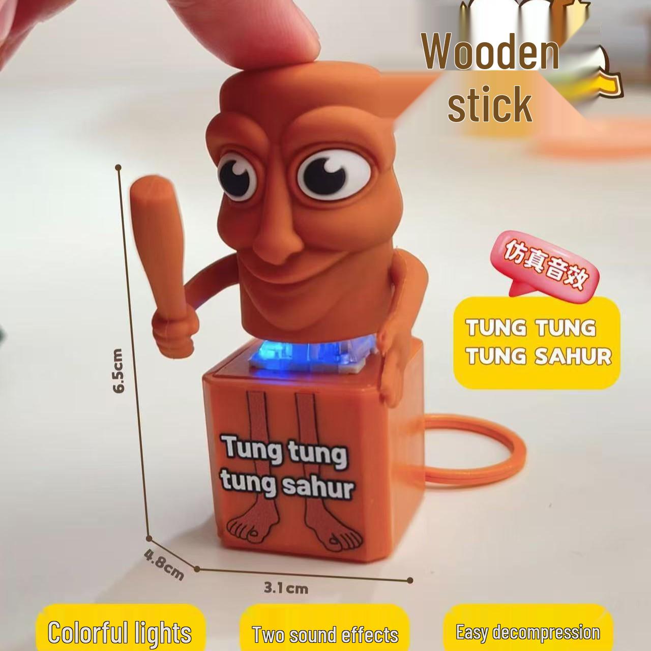 

Articulated Shan Hai Jing Wooden Keychain: TungTungTung Sahur Figurine with Language Button