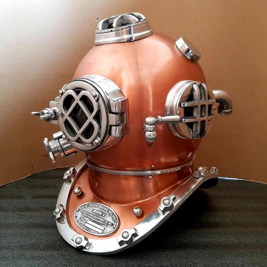 45.72 Cm Copper Plated Diving Helmet Boston Scuba Divers Helmet US Navy Mark V Badge Helmet Gift
