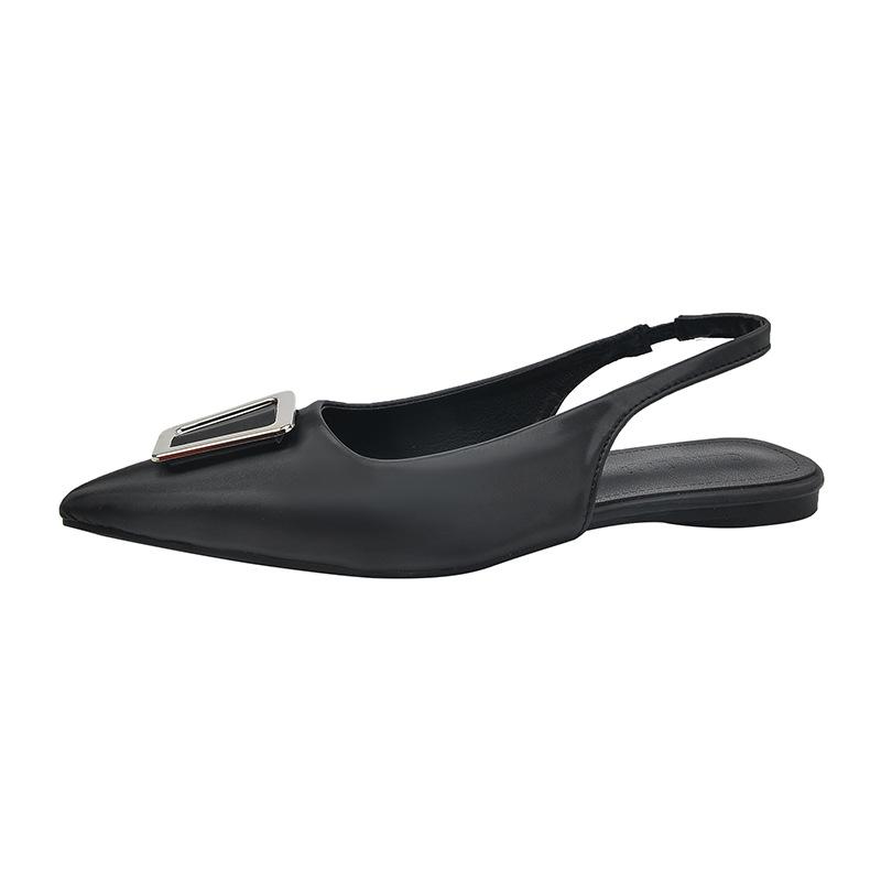 

French pointed sandals baotou patent leather flat bottom thick sole temperament rhinestone baotou sandals women s rear empty low-heeled sandals 35