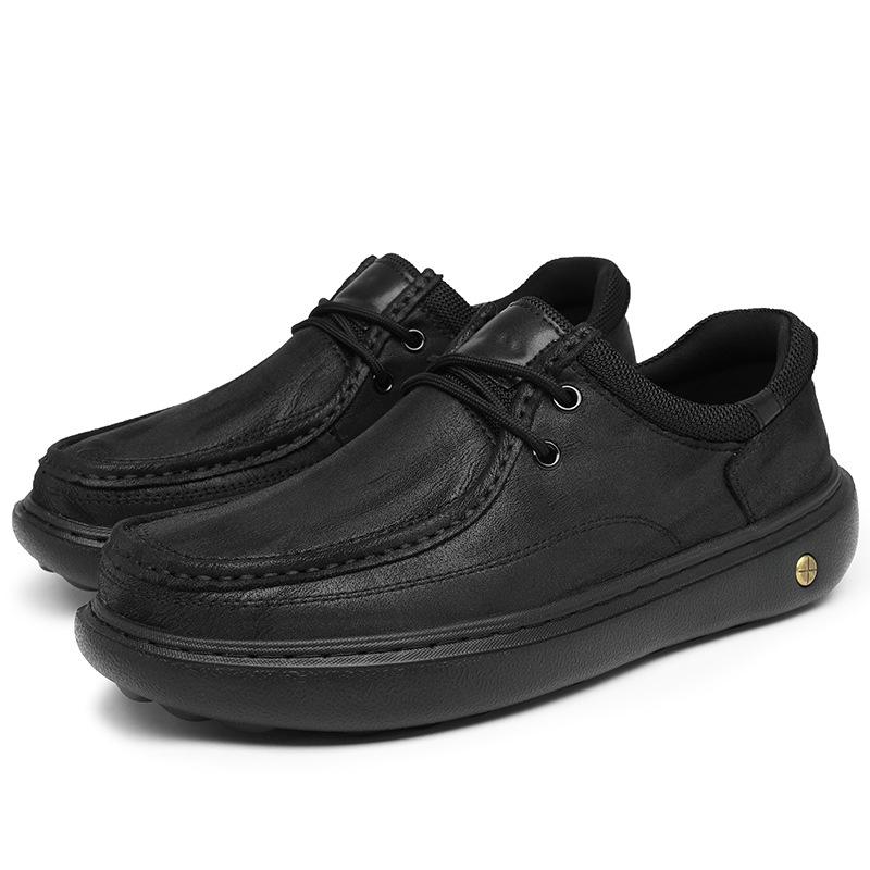 2026 Matte Leather Men's Casual Shoes - Lightweight, Wear-Resistant, Retro Style with Thick Sole - Trendy Spring Driving Footwear