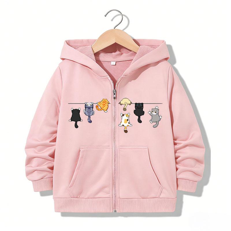Felpa con cappuccio e zip Divertente Casual Gatto Lettere Felpe Giubbotti Ragazzi Ragazze Y2k Comoda Felpa con zip Primavera Autunno Felpe