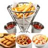 French Fry Holder Stand Cone Shape Metal Wire Basket with Sauce Dippers Cup for Home Parties/Backyard Picnics/Appetizers