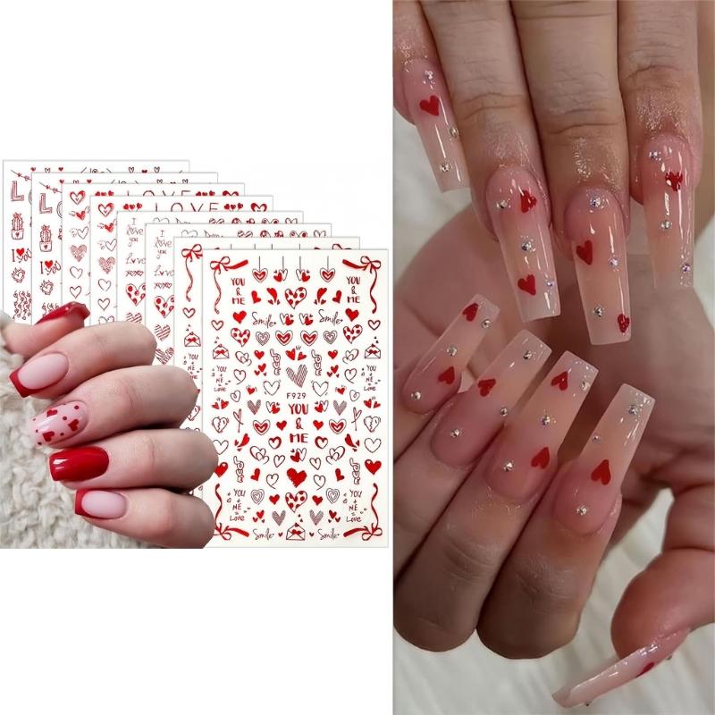 Valentine's Day Nail Art Stickers 3D Adhesive Red Heart Nail Decals Nail Supplies Nail Art Design Decoration Accessories