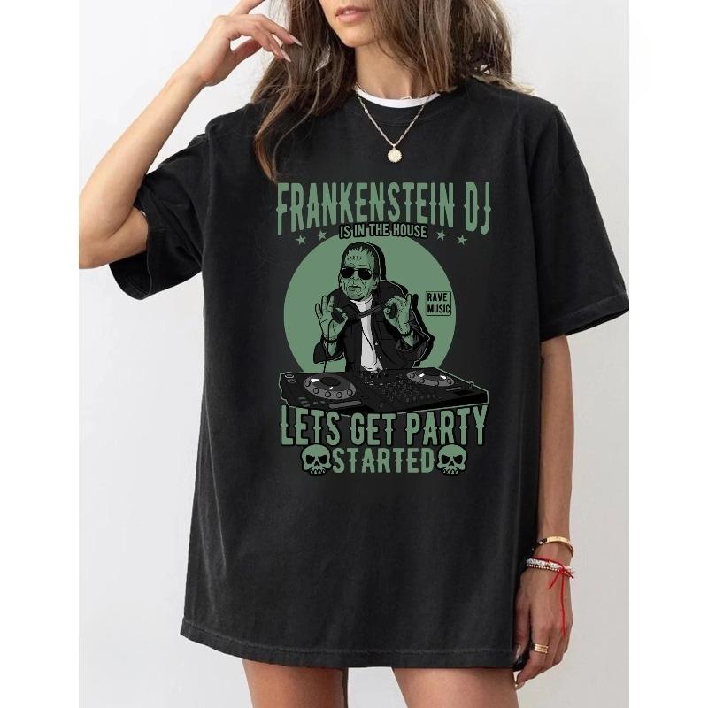 Frankenstein Dj Tshirt Rave Music Party Graphic Summer Unisex Loose And Breathable Tshirt Top