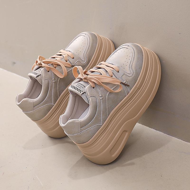 Fashion Women's Autumn Thick Bottom Shoes Breathable Synthetic Vulcanize Flats Shoes Sneakers Versatile Rubber Sole White Walking Shoes