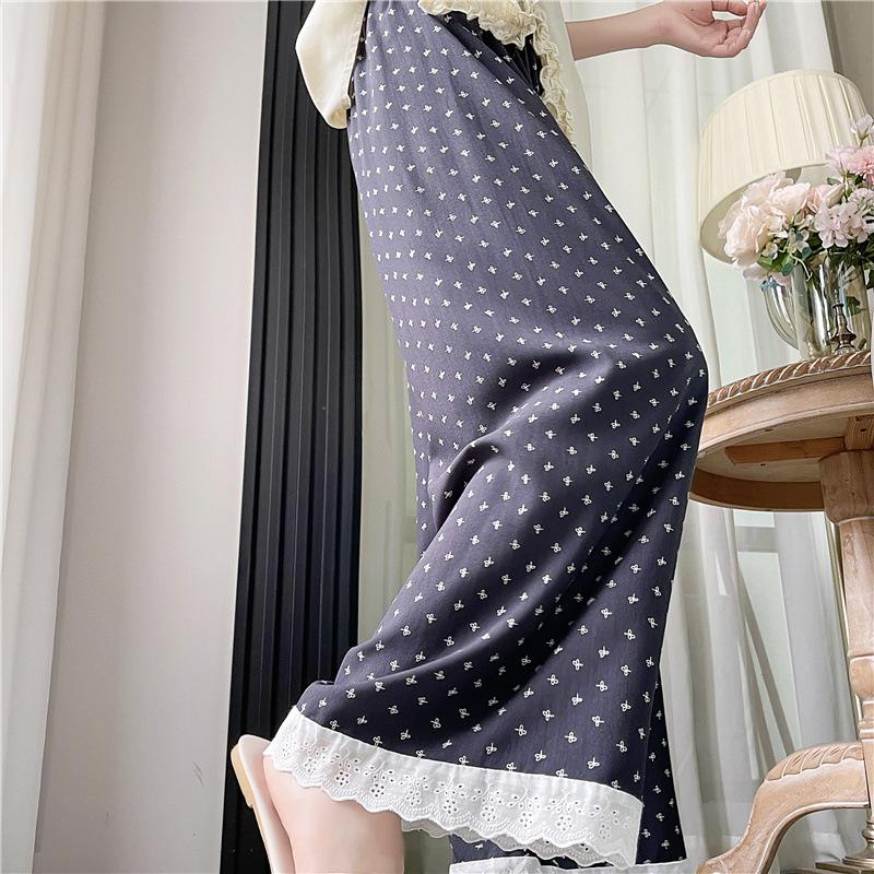 Lace Pants, Butterfly Knot Cotton Silk Printed Wide Leg Pants, Women's Spring And Summer Elastic Waist High Waist Pants, Cartoon Cute Cool Pants