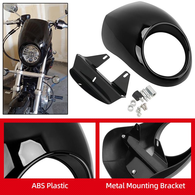 Motorcycle 5 3/4" Headlight Fairing Retro Front Light Mask Cowl For Harley Dyna Street Bob Sportster XL 883 1200 1986-Up Parts