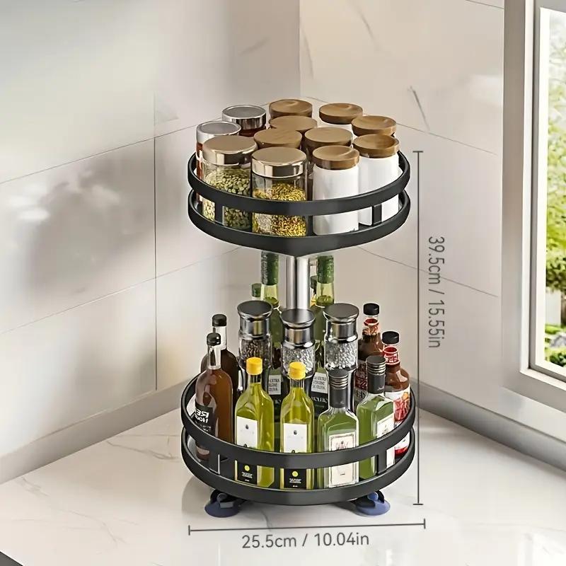 

3-Tier Metal Rotating Organizer Spice Rack Seasonings Cans For Kitchen Accessories 360-Degree Non-Skid Carbon Steel Storage Tray