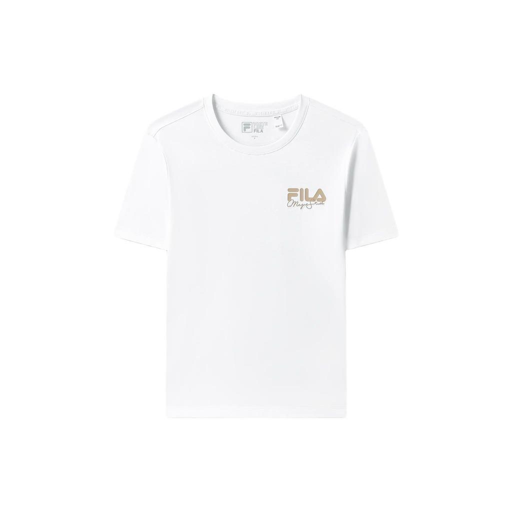 FILA Logo Print Solid Color Round Neck Casual American Vintage Short Sleeve T-Shirt Women Tops White F11W329111F-WT