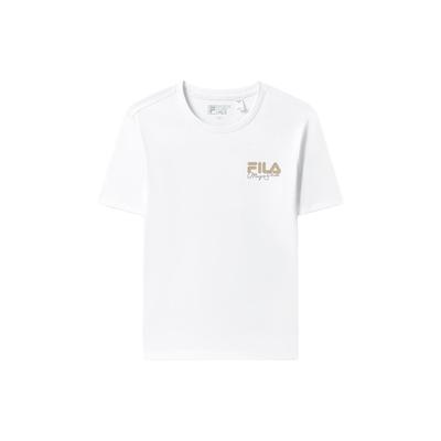 Fila Logo Print Solid Color Round Neck Casual American Vintage Short Sleeve T-Shirt Women Tops White F11W329111F-WT