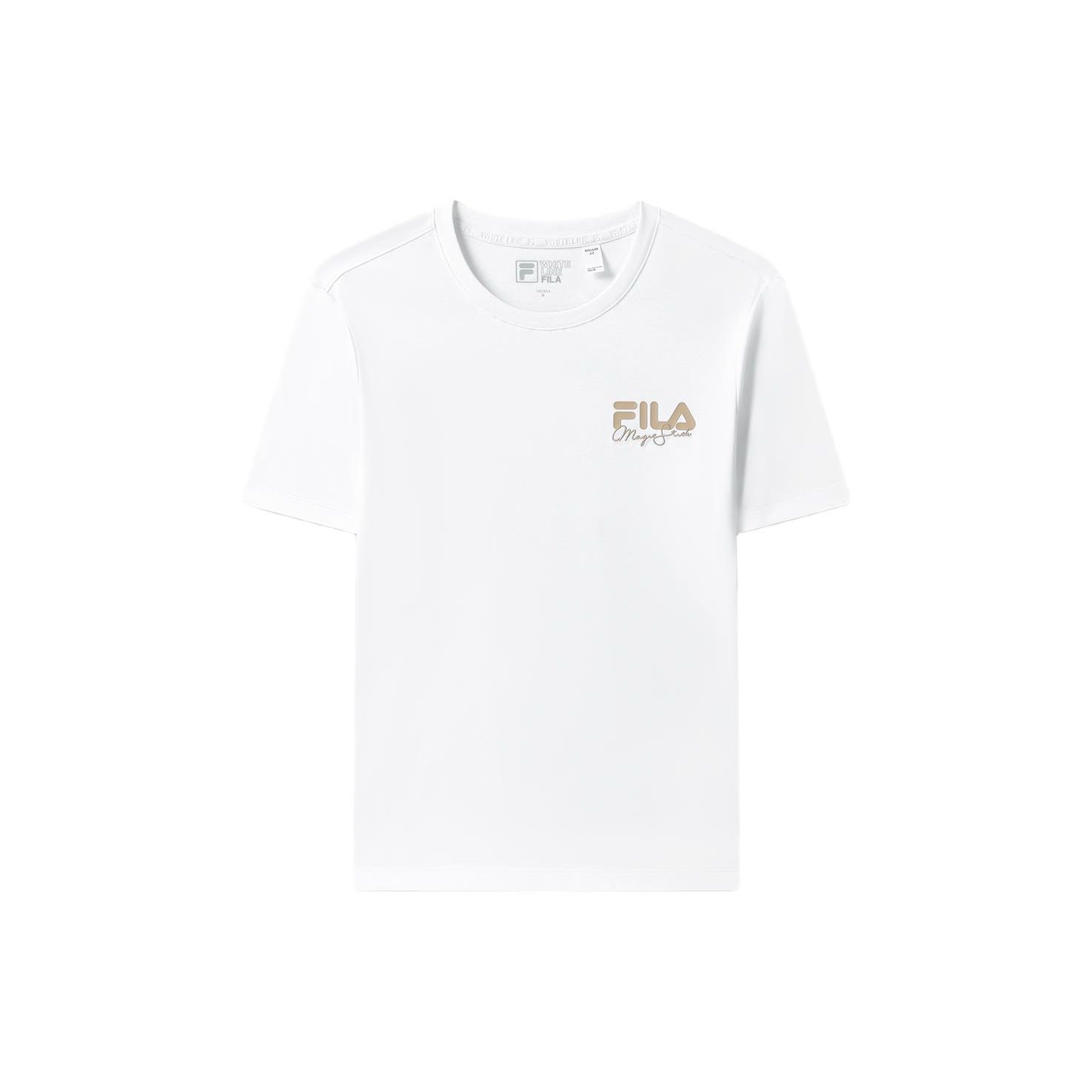

FILA Logo Print Solid Color Round Neck Casual American Vintage Short Sleeve T-Shirt Women Tops White F11W329111F-WT XL
