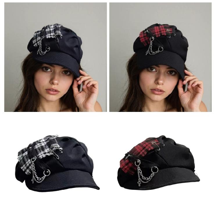 Punk Berets Metal Chain Unisex Headwear Accessory for Women Men Cabbie Hat for Halloween Cosplay Party Outfit